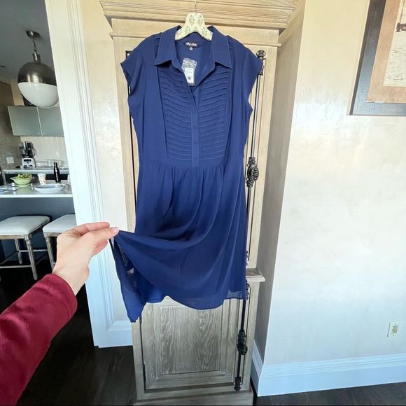 City Chic Navy Pleated Front Dress NEW Plus Size 16 - Picture 2 of 14